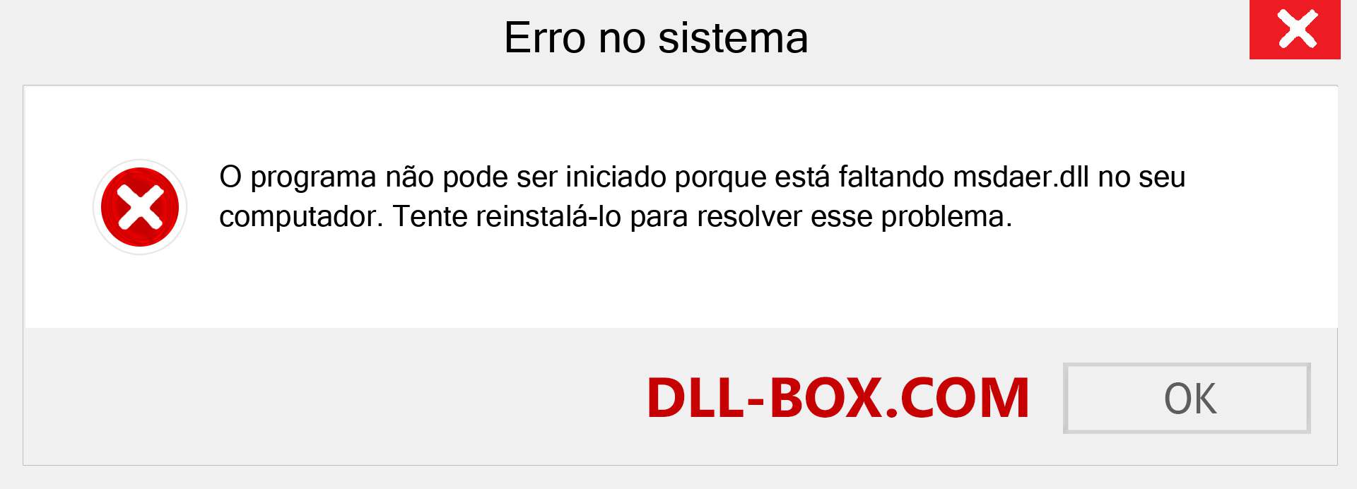 Arquivo msdaer.dll ausente ?. Download para Windows 7, 8, 10 - Correção de erro ausente msdaer dll no Windows, fotos, imagens